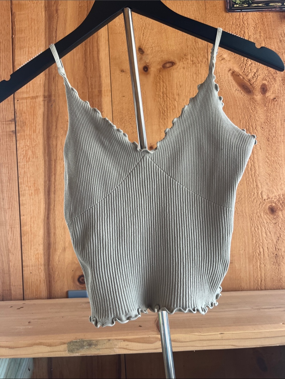 Free People Tannish Grayish Ribbed V-Neck Crop Cami